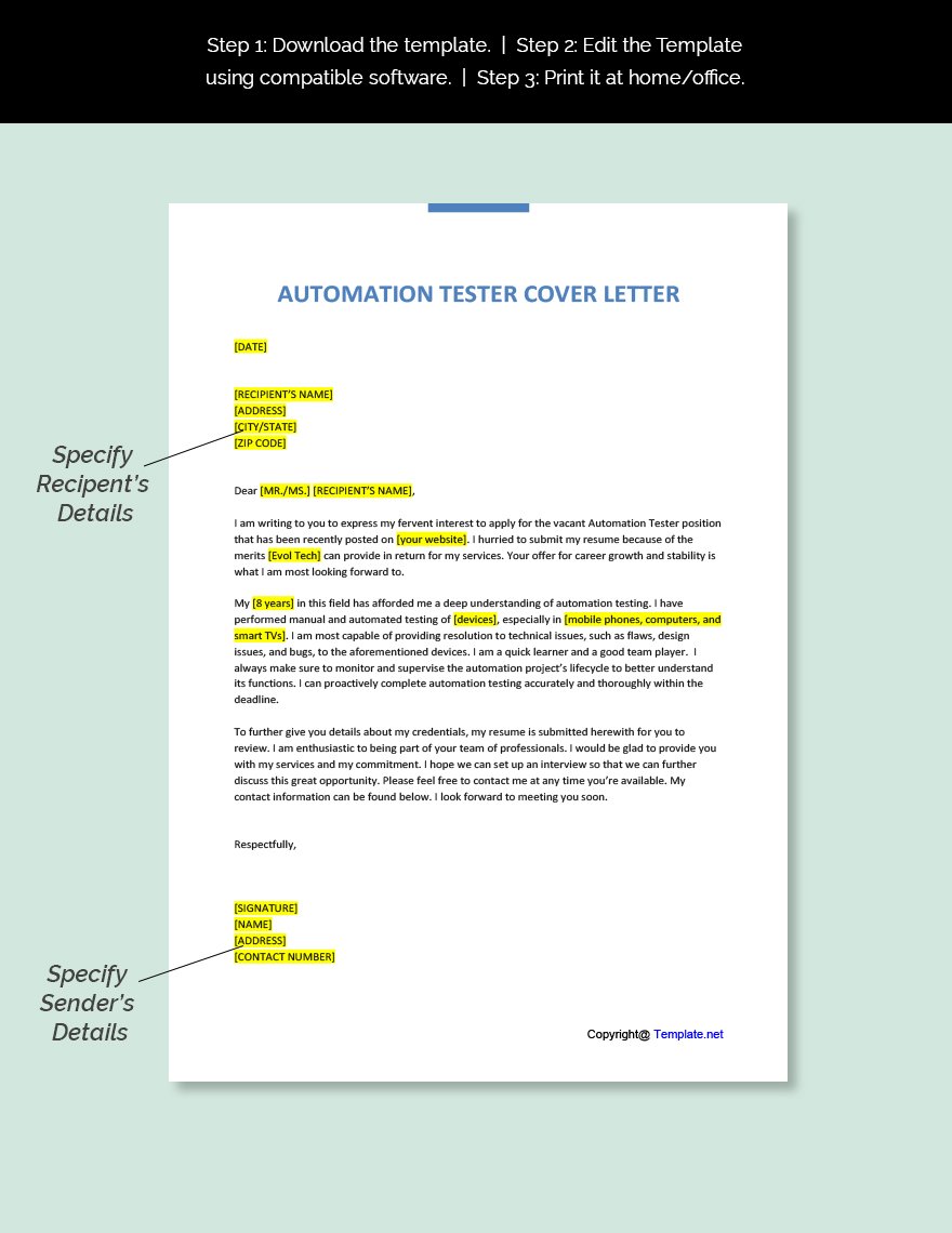Automation Tester Cover Letter