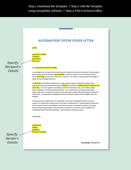 Automation Tester Cover Letter Template
