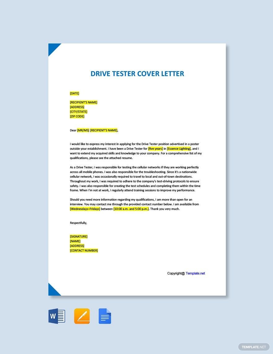 Drive Tester Cover Letter