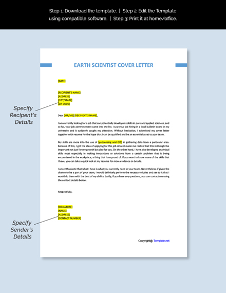 Earth Scientist Cover Letter Template - Google Docs, Word | Template.net