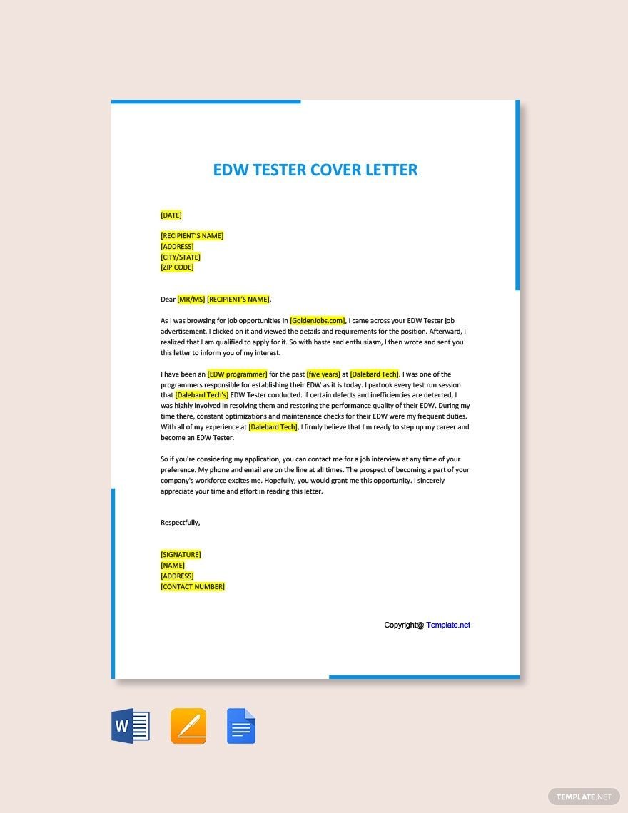 EDW Tester Cover Letter