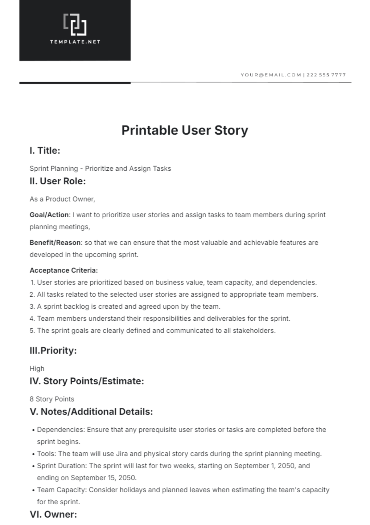 Printable User Story Template - Edit Online & Download