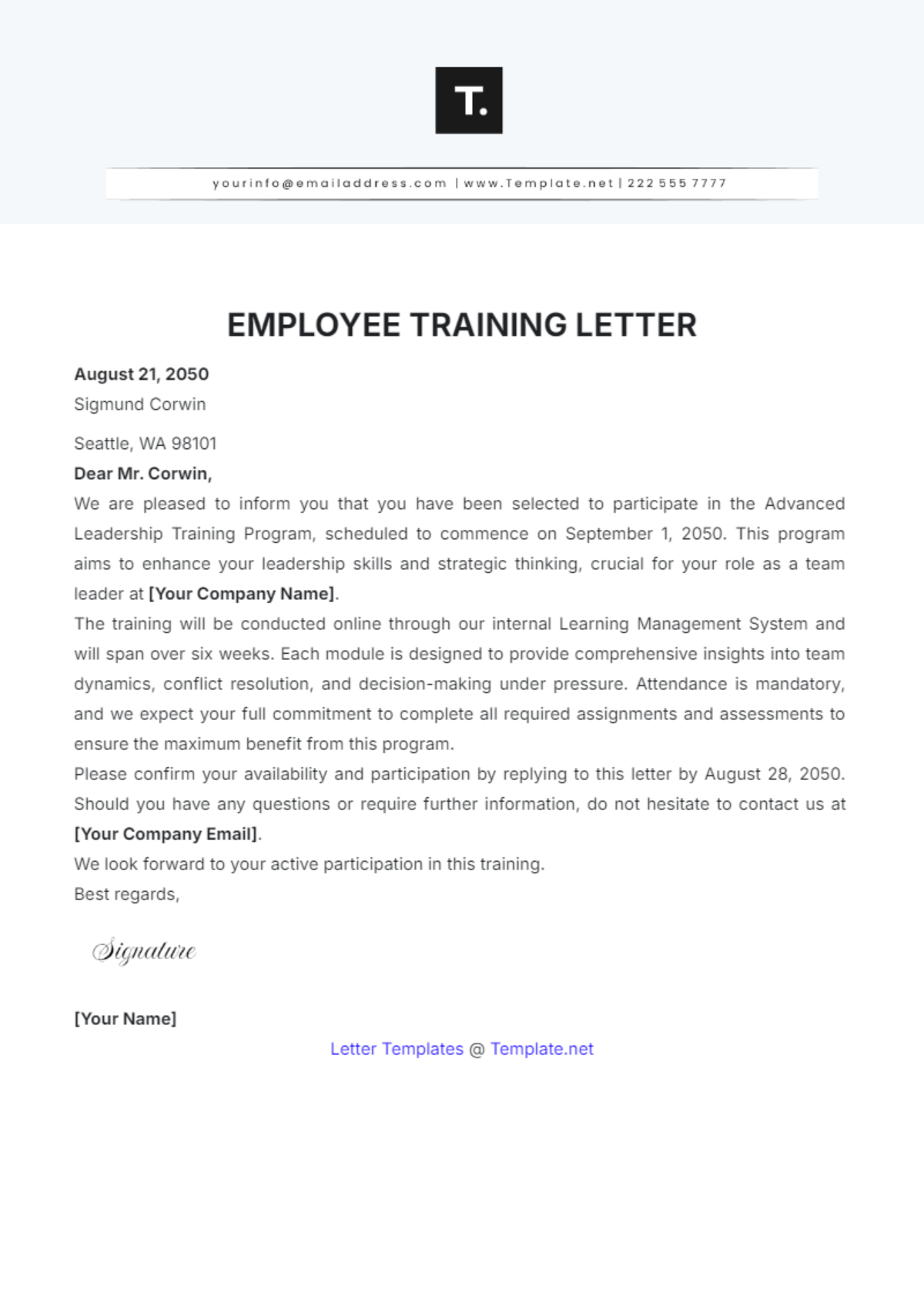 Employee Training Letter Template