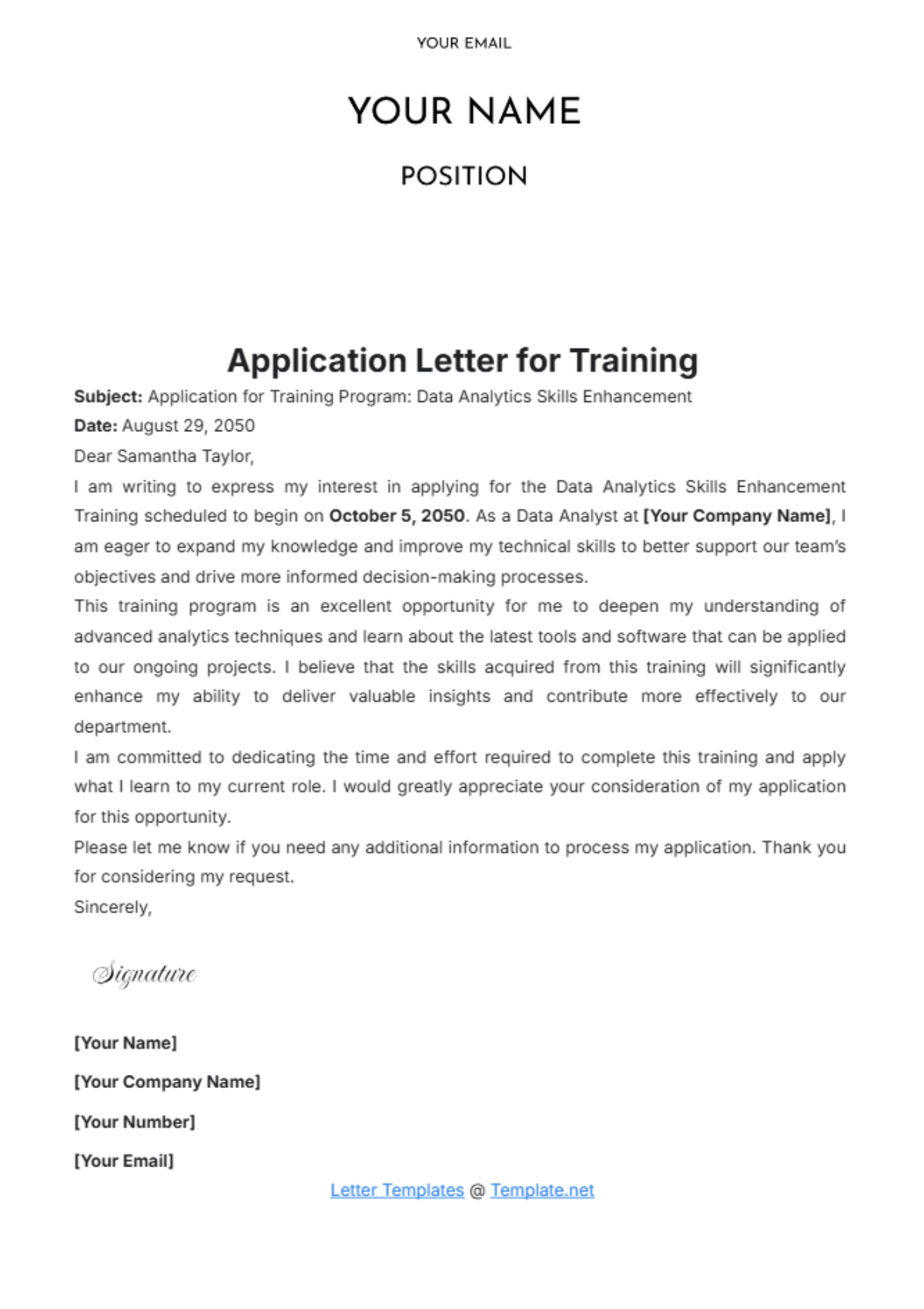 Application Letter for Training Template