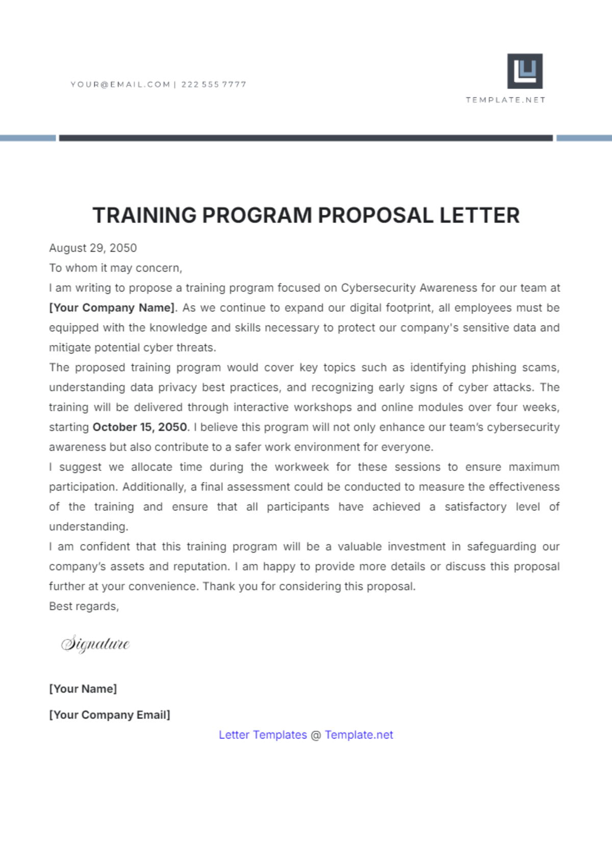 Training Program Proposal Letter Template - Edit Online & Download