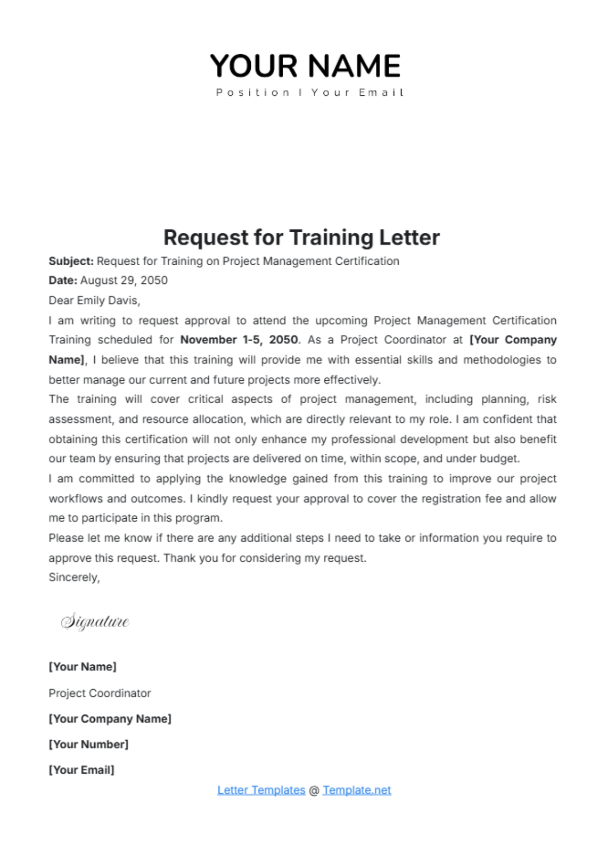 Request for Training Letter Template