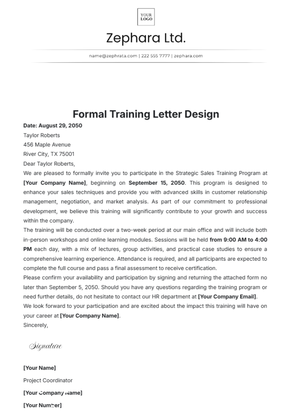 Formal Training Letter Design Template