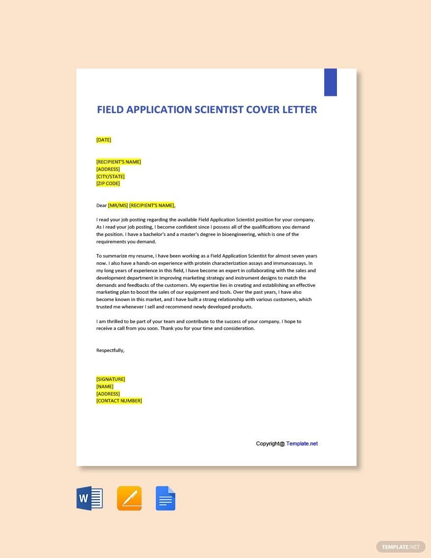Field Application Scientist Cover Letter