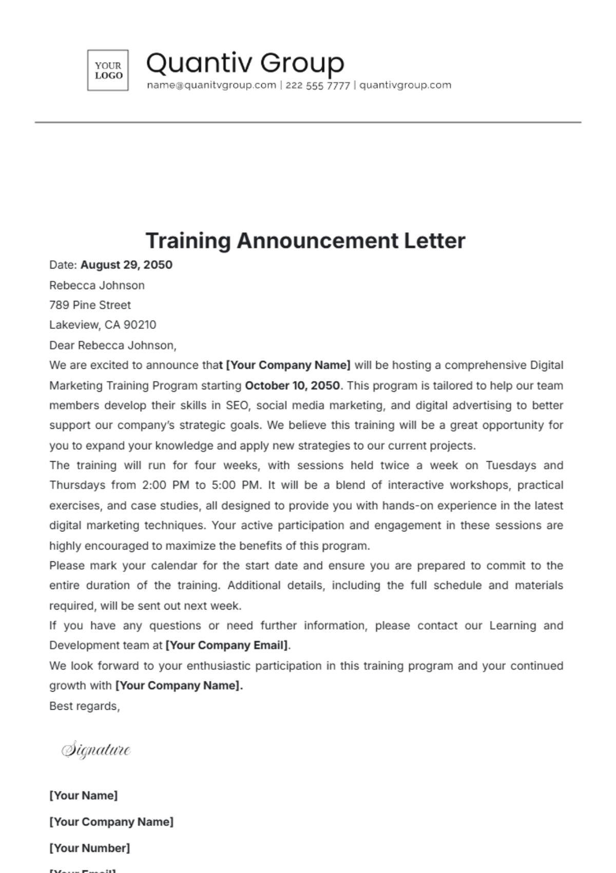 Training Announcement Letter Template - Edit Online & Download