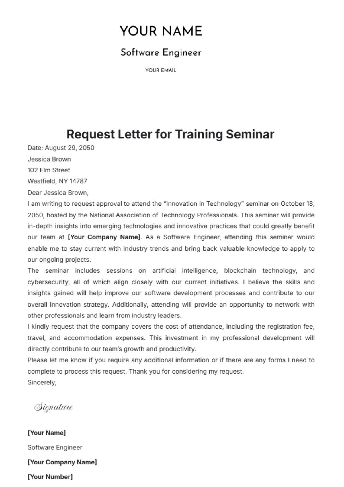 Request Letter for Training Seminar Template