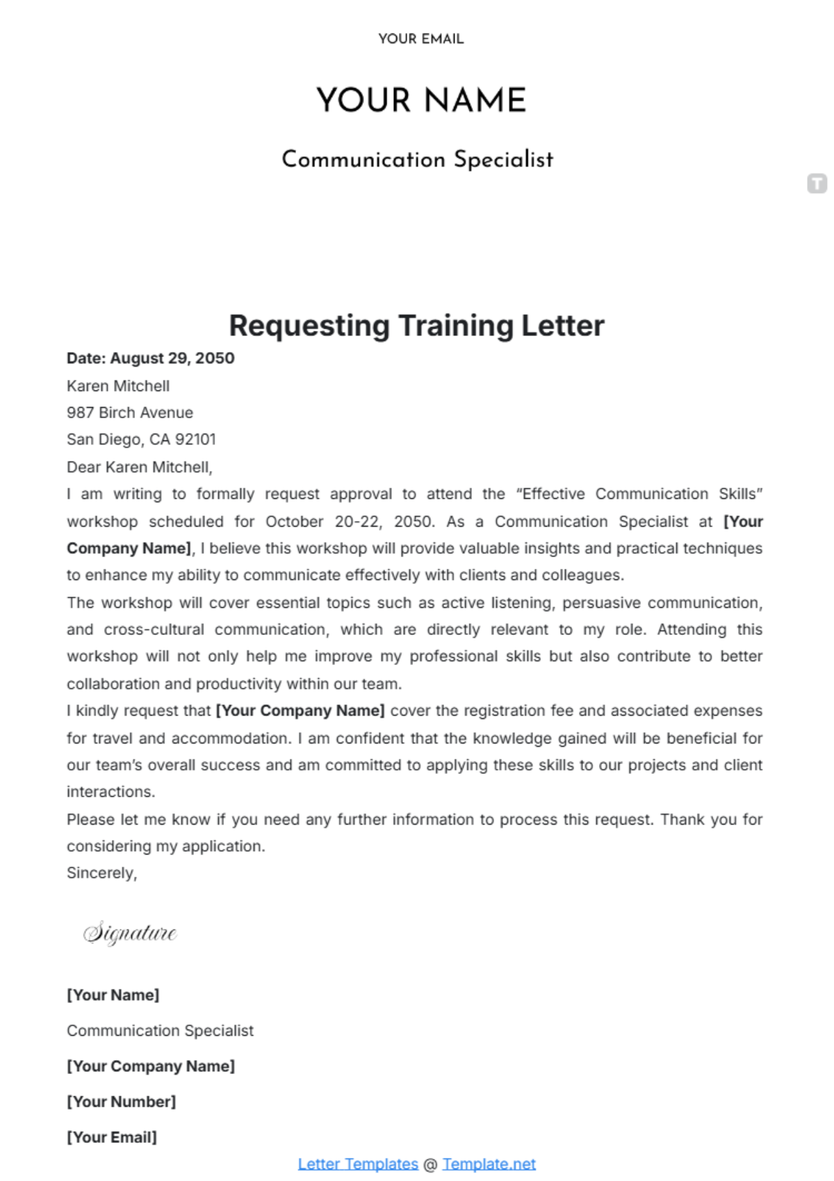 Requesting Training Letter Template - Edit Online & Download