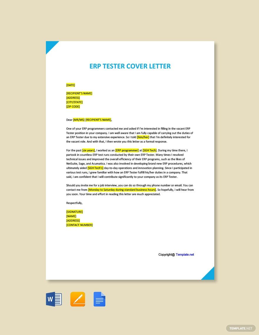 ERP Tester Cover Letter