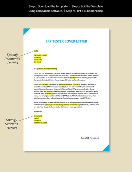 ERP Tester Cover Letter Template [Free PDF] - Word | Apple Pages ...