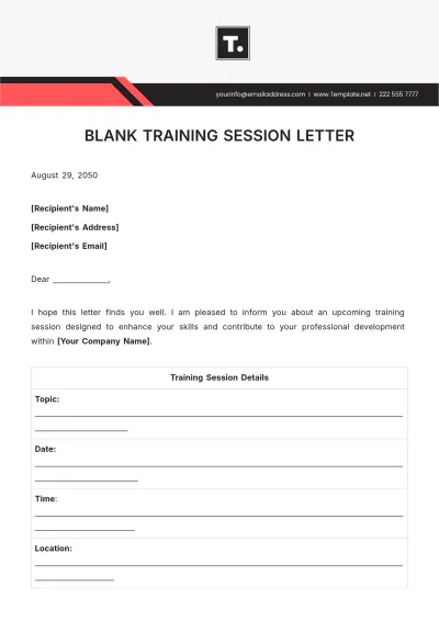 Free Blank Training Session Letter Template to Edit Online