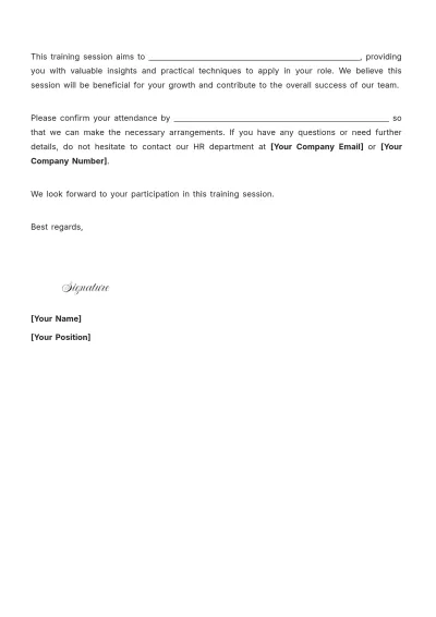 Free Blank Training Session Letter Template to Edit Online