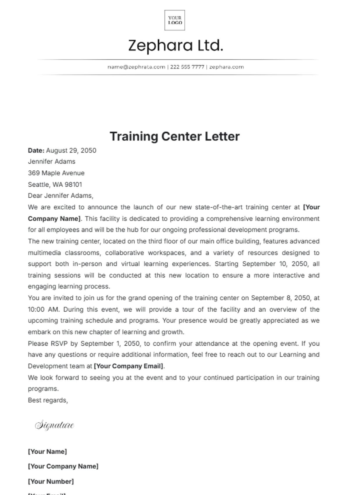 Training Center Letter Template