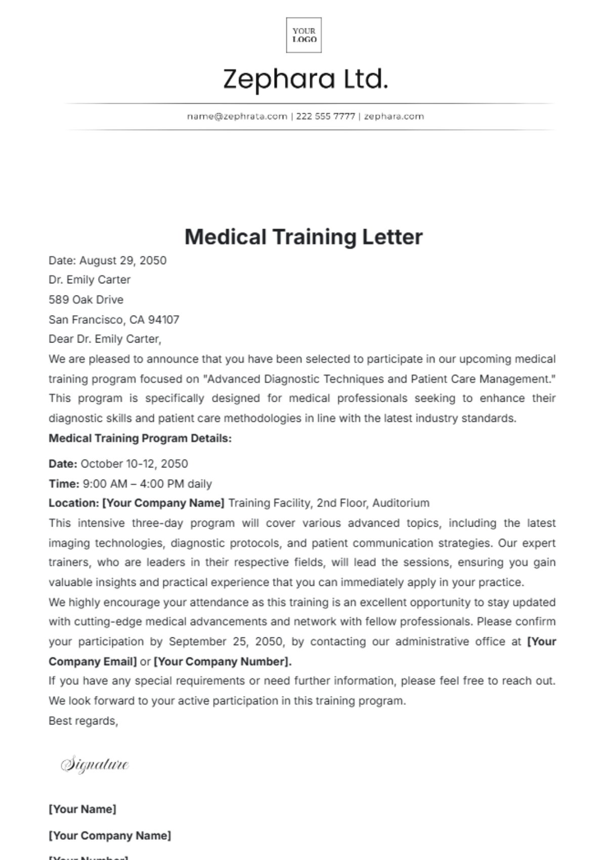 Medical Training Letter Template