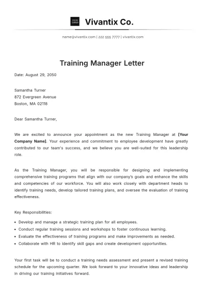 Free Training Manager Letter Template to Edit Online
