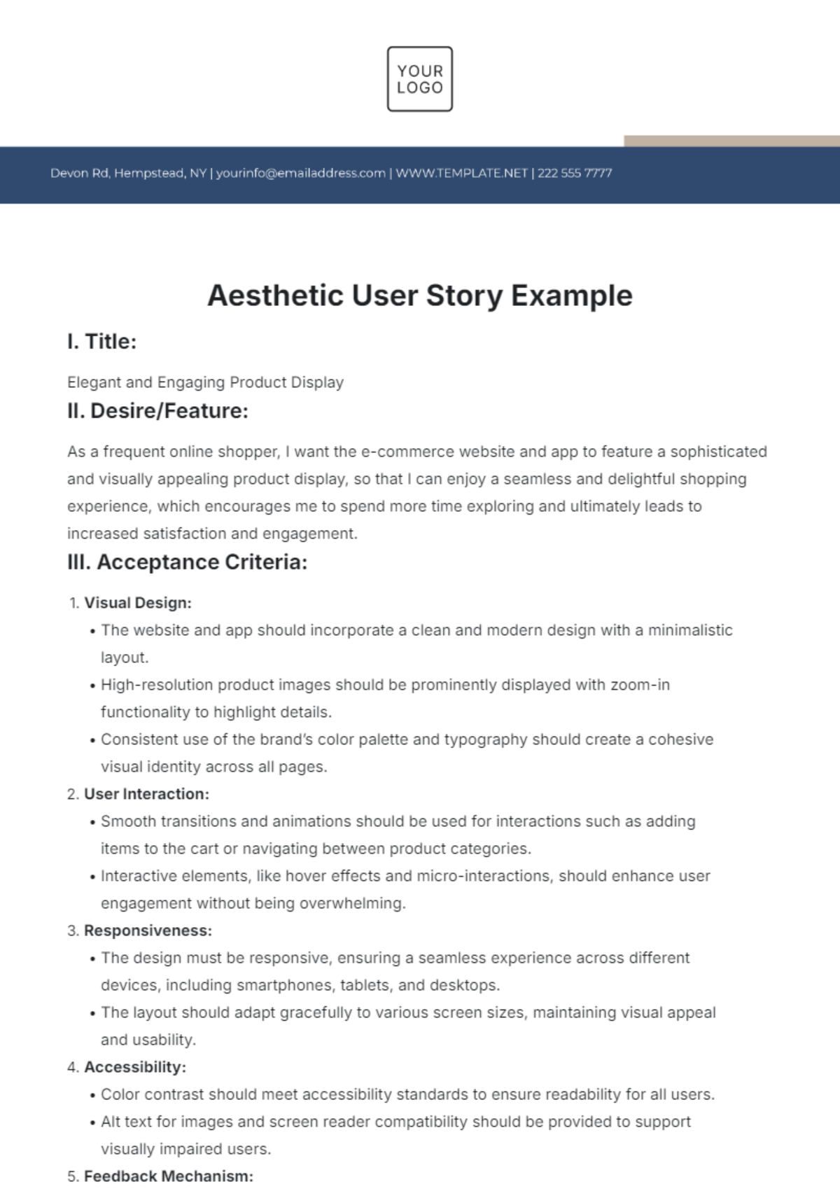 Aesthetic User Story Example Template - Edit Online & Download