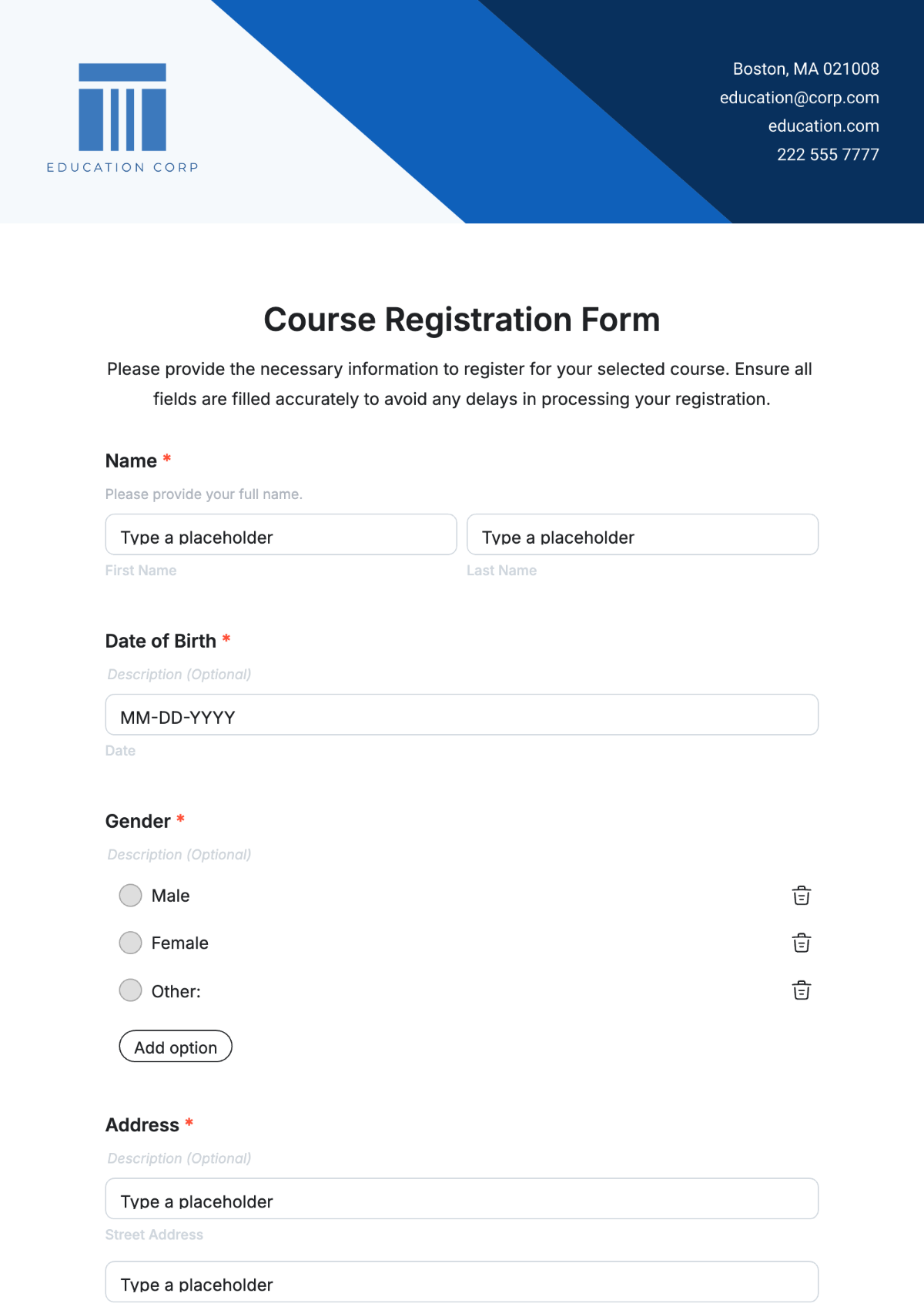 Course Registration Form Template - Edit Online & Download