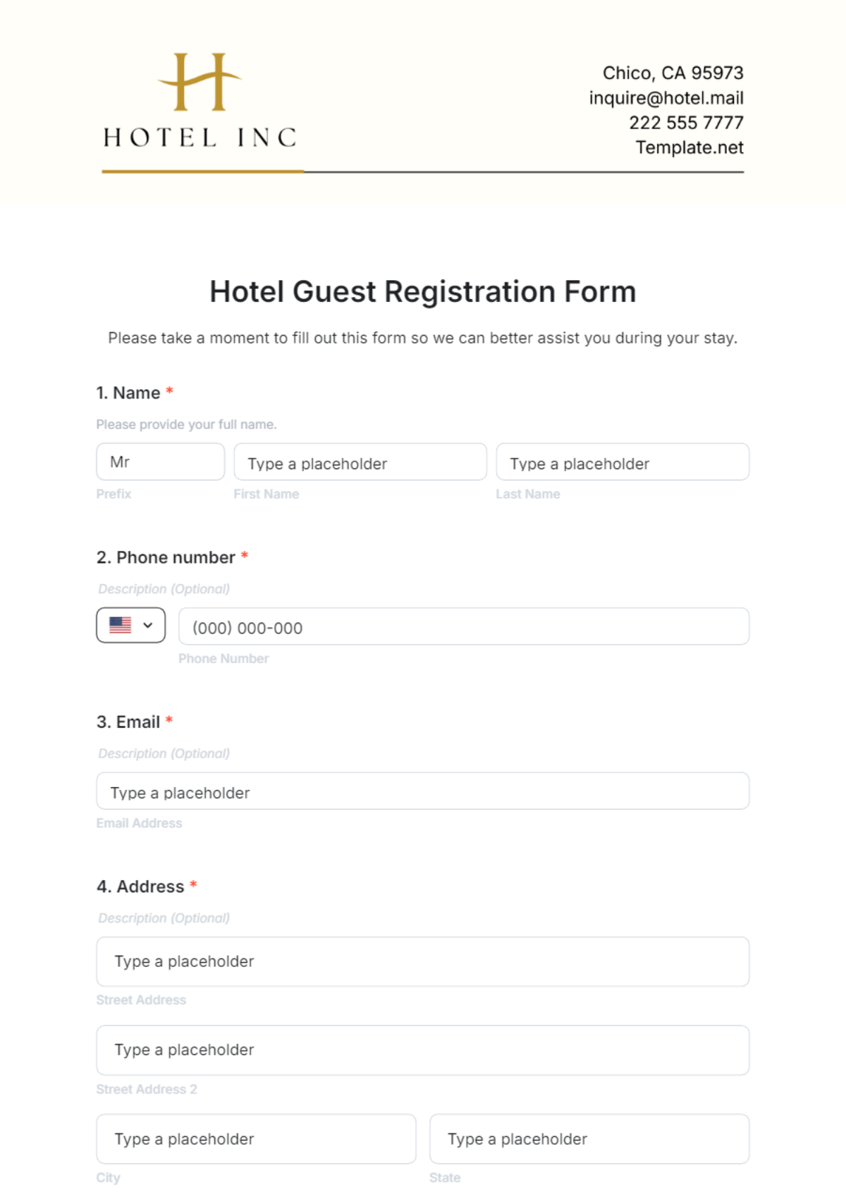 Hotel Guest Registration Form Template - Edit Online & Download