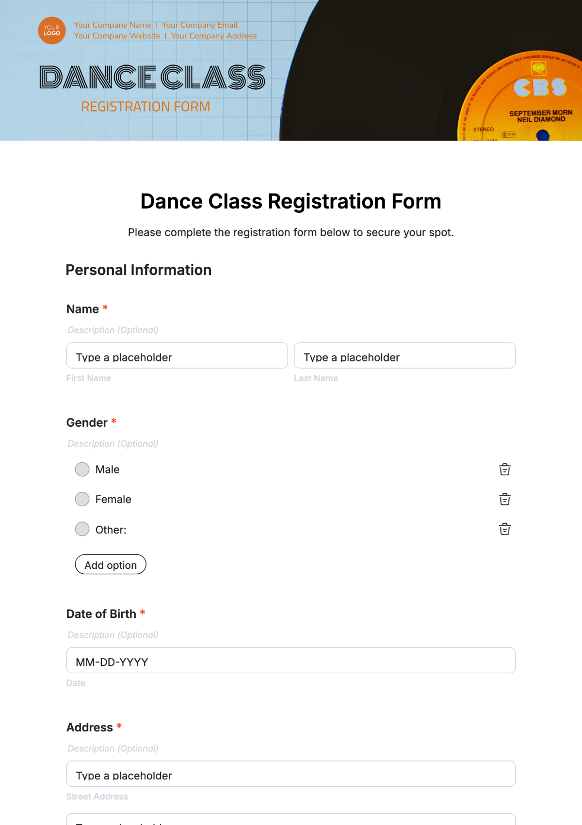 Dance Class Registration Form Template - Edit Online & Download