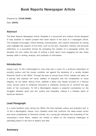 Free Book Reports Newspaper Article Template to Edit Online