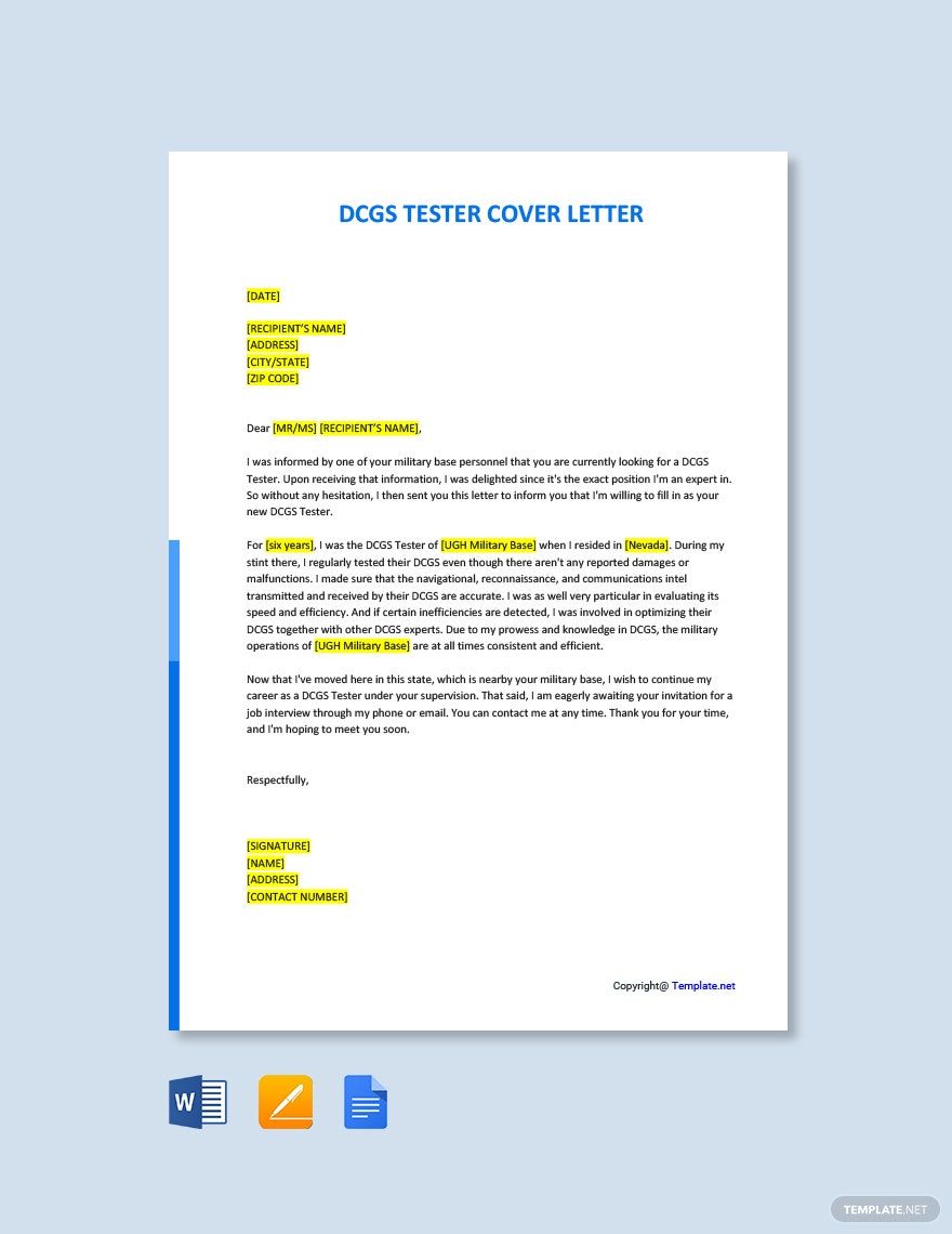 DCGS Tester Cover Letter