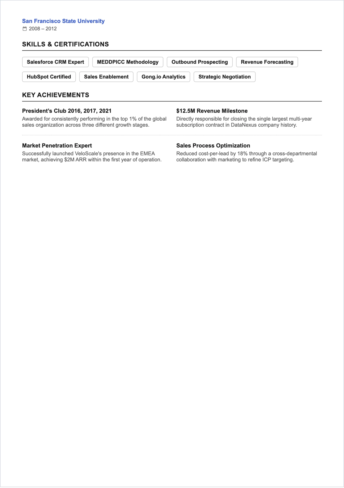 Free Sales Manager ATS Resume Template, AI Resume Builder