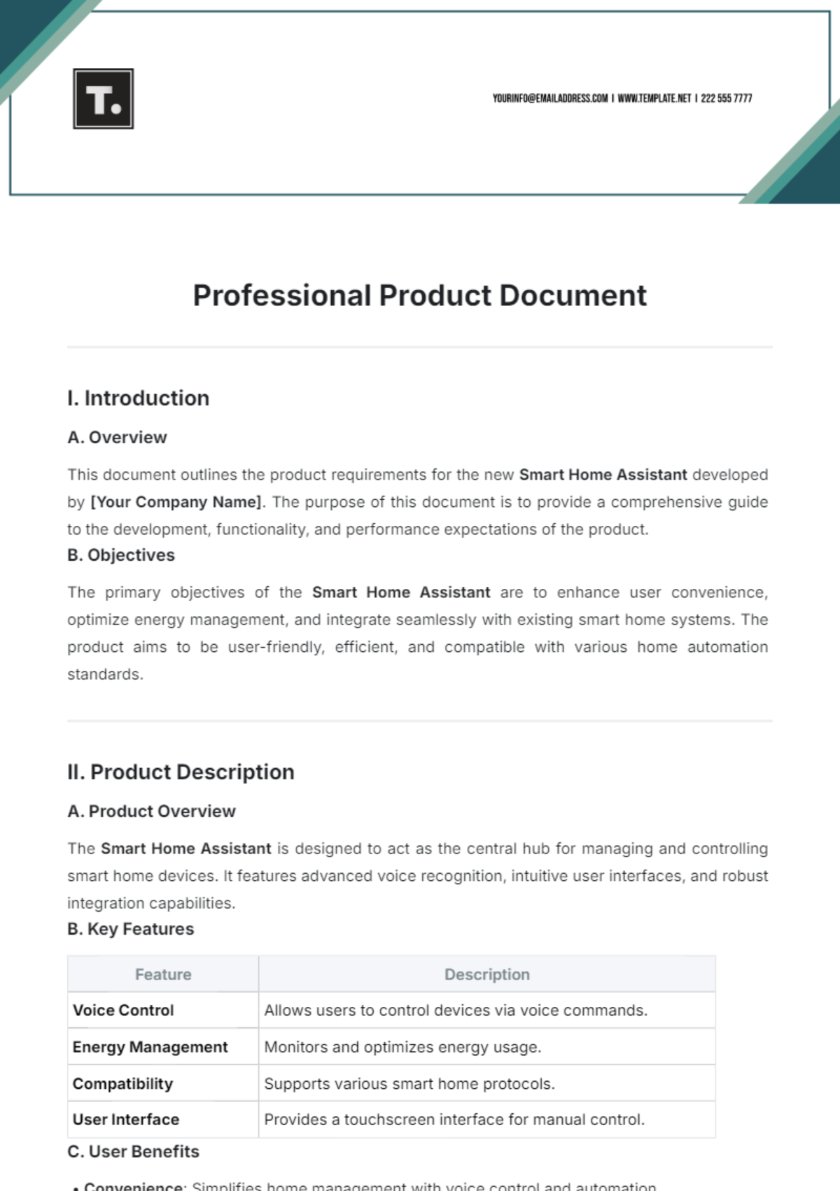 Professional Product Document Template - Edit Online & Download