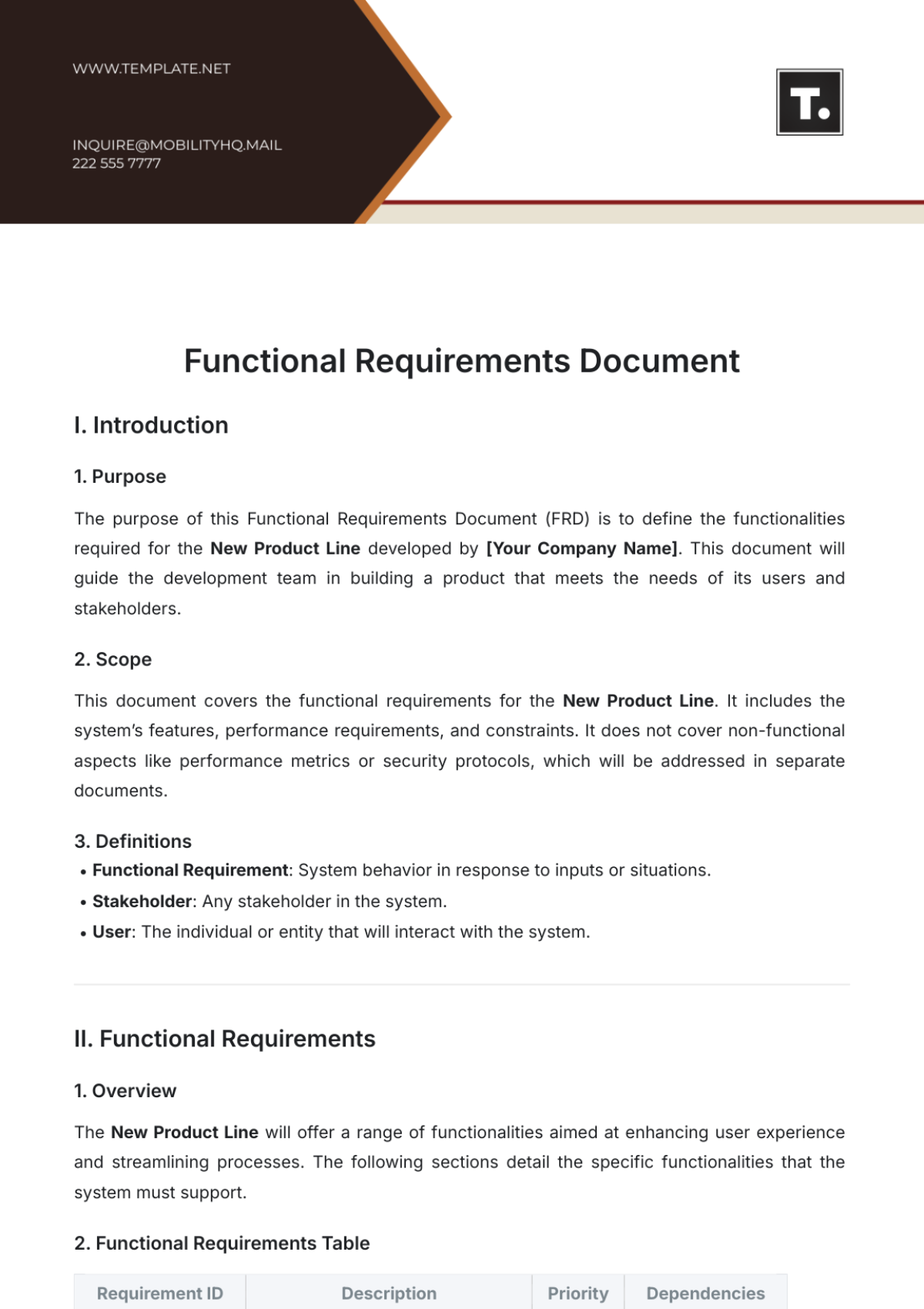 Functional Requirements Document Template - Edit Online & Download