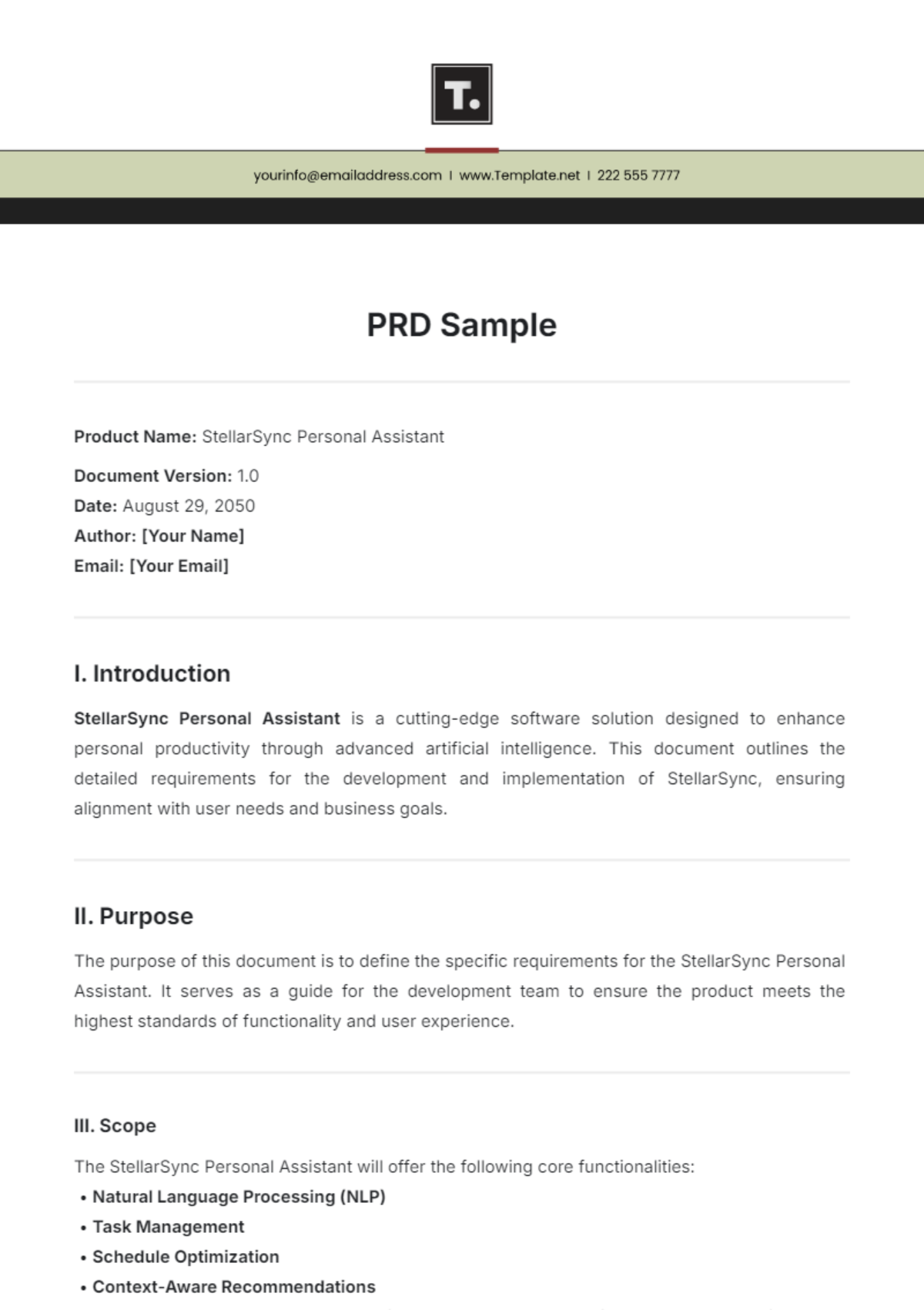 PRD Sample Template - Edit Online & Download