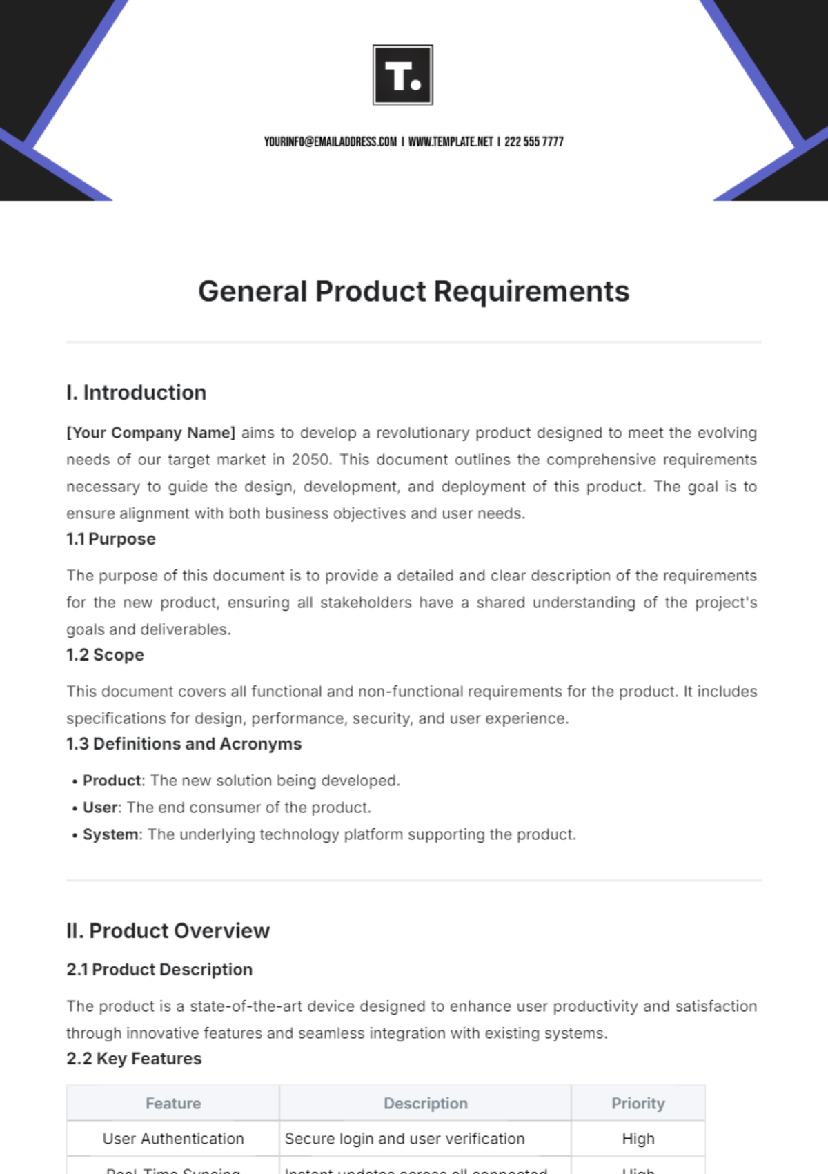 General Product Requirements Template - Edit Online & Download