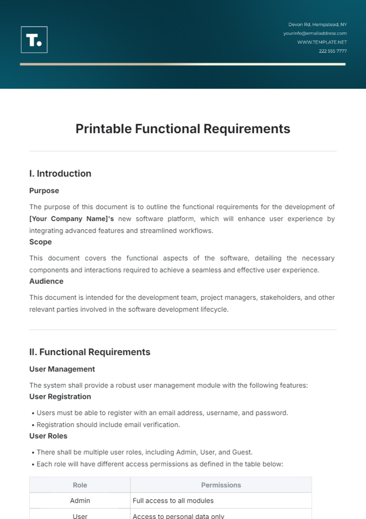 Printable Functional Requirements Template - Edit Online & Download