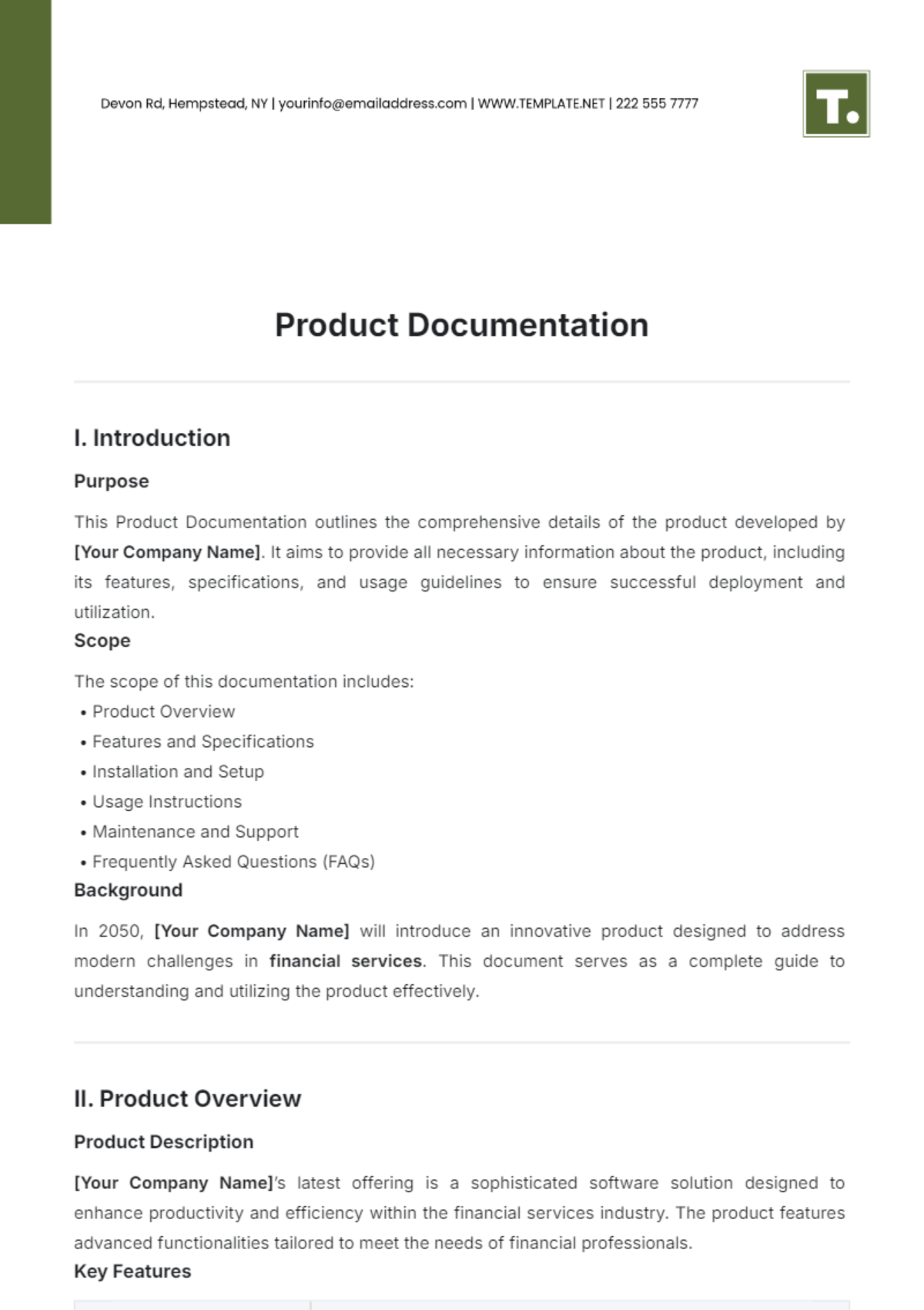 Product Documentation Template - Edit Online & Download