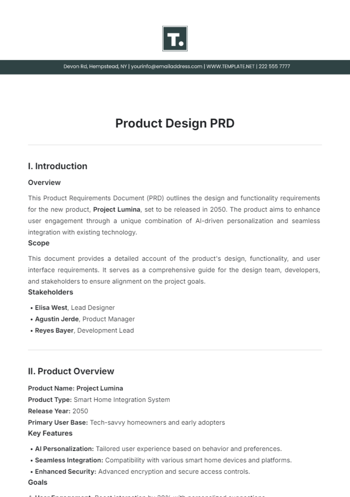 Product Design PRD Template - Edit Online & Download