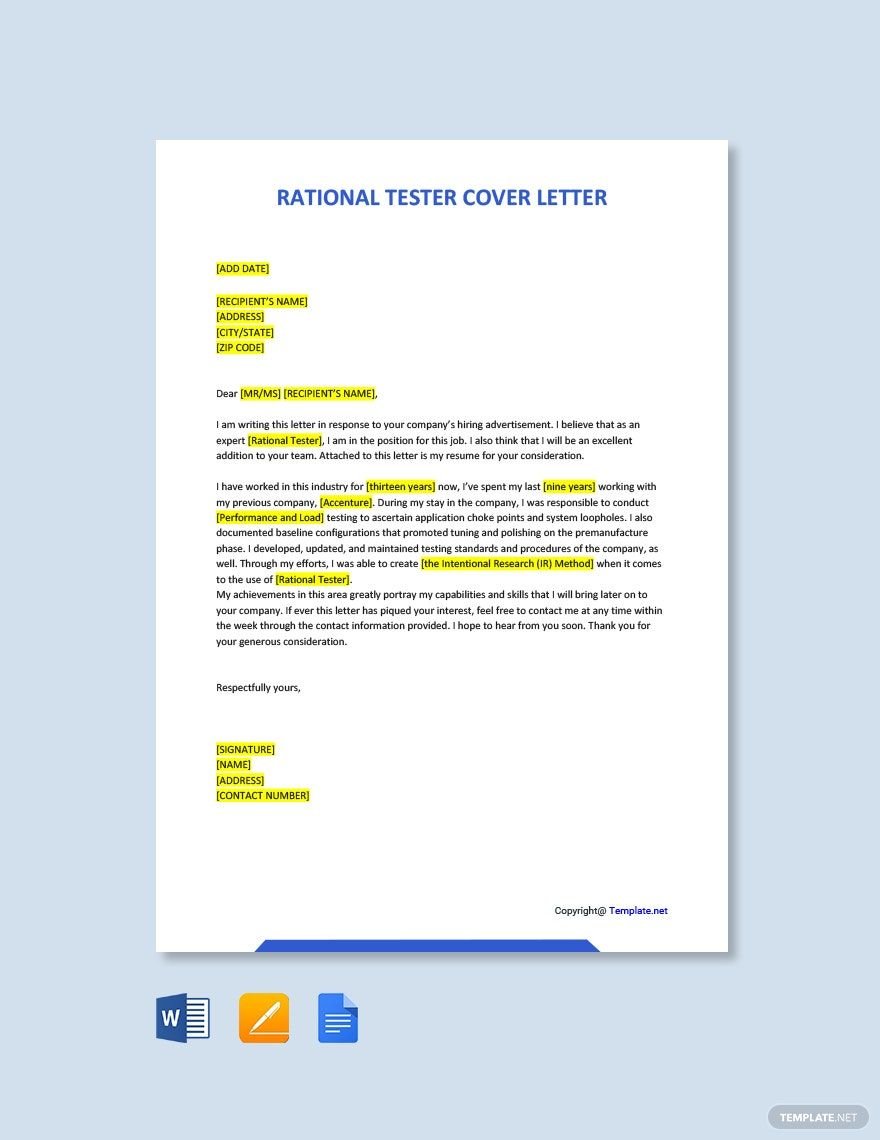 Rational Tester Cover Letter Template