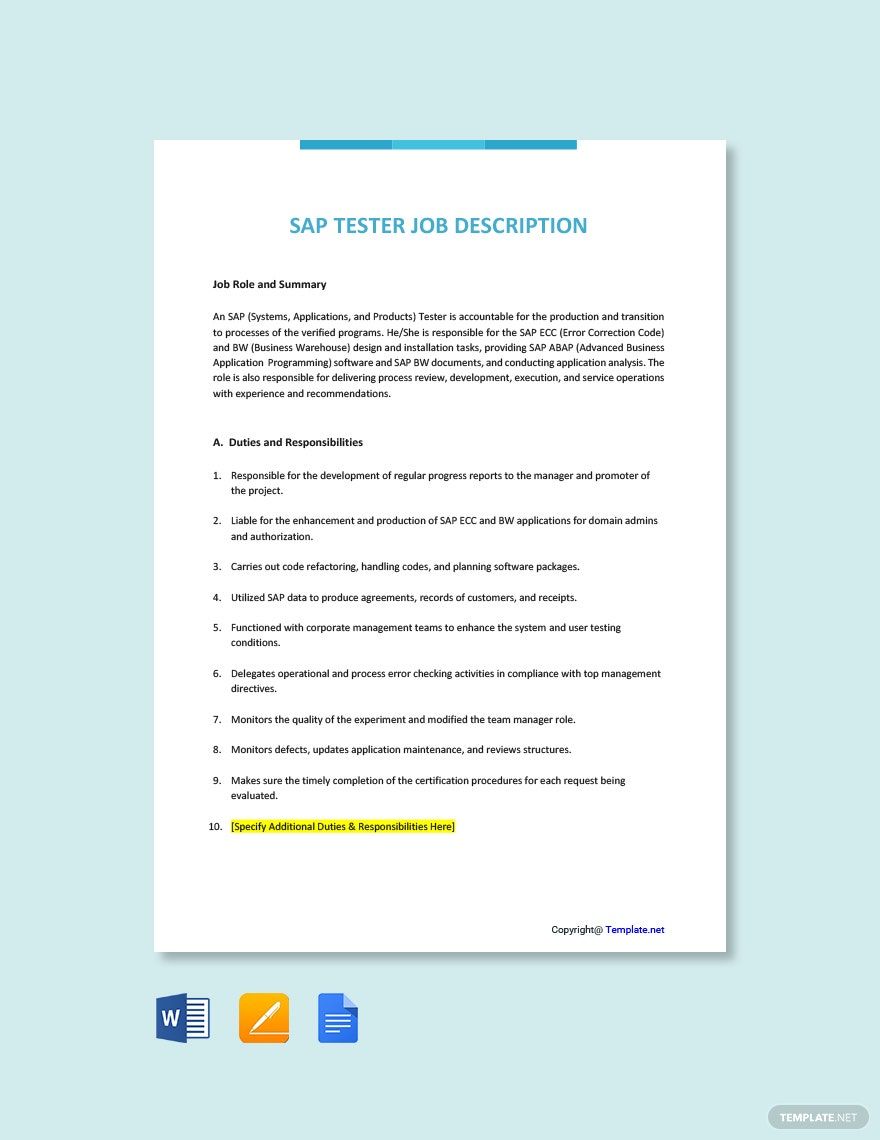 FREE SAP Tester Template Download in Word, Google Docs, PDF, Apple