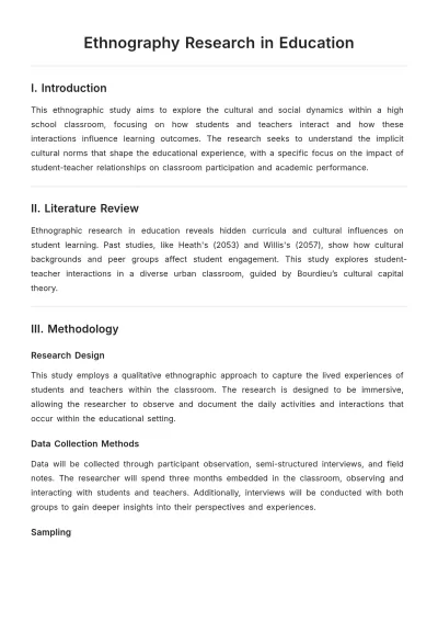 Free Ethnography Research In Education Template to Edit Online