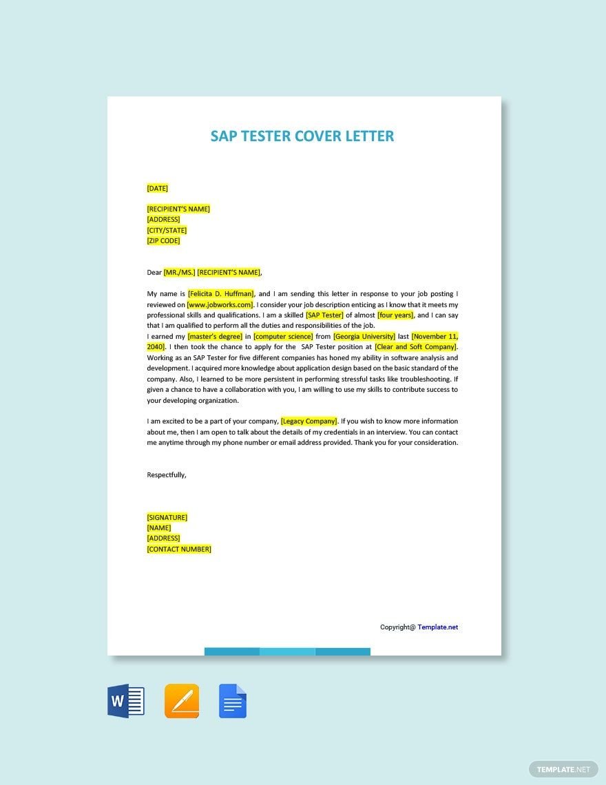SAP Tester Cover Letter