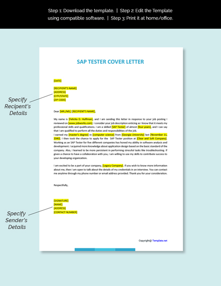 SAP Tester Cover Letter Template [Free PDF] - Word (DOC) | Apple (MAC ...