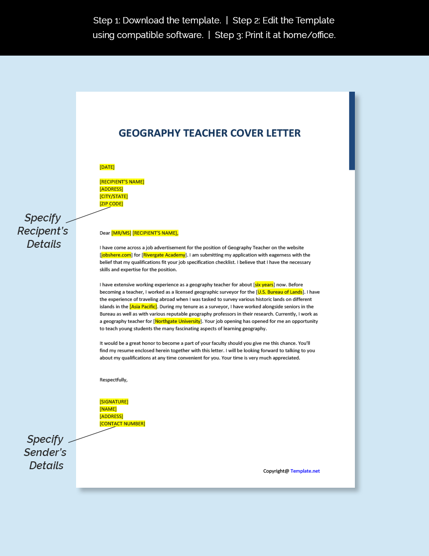 application letter as a geography teacher