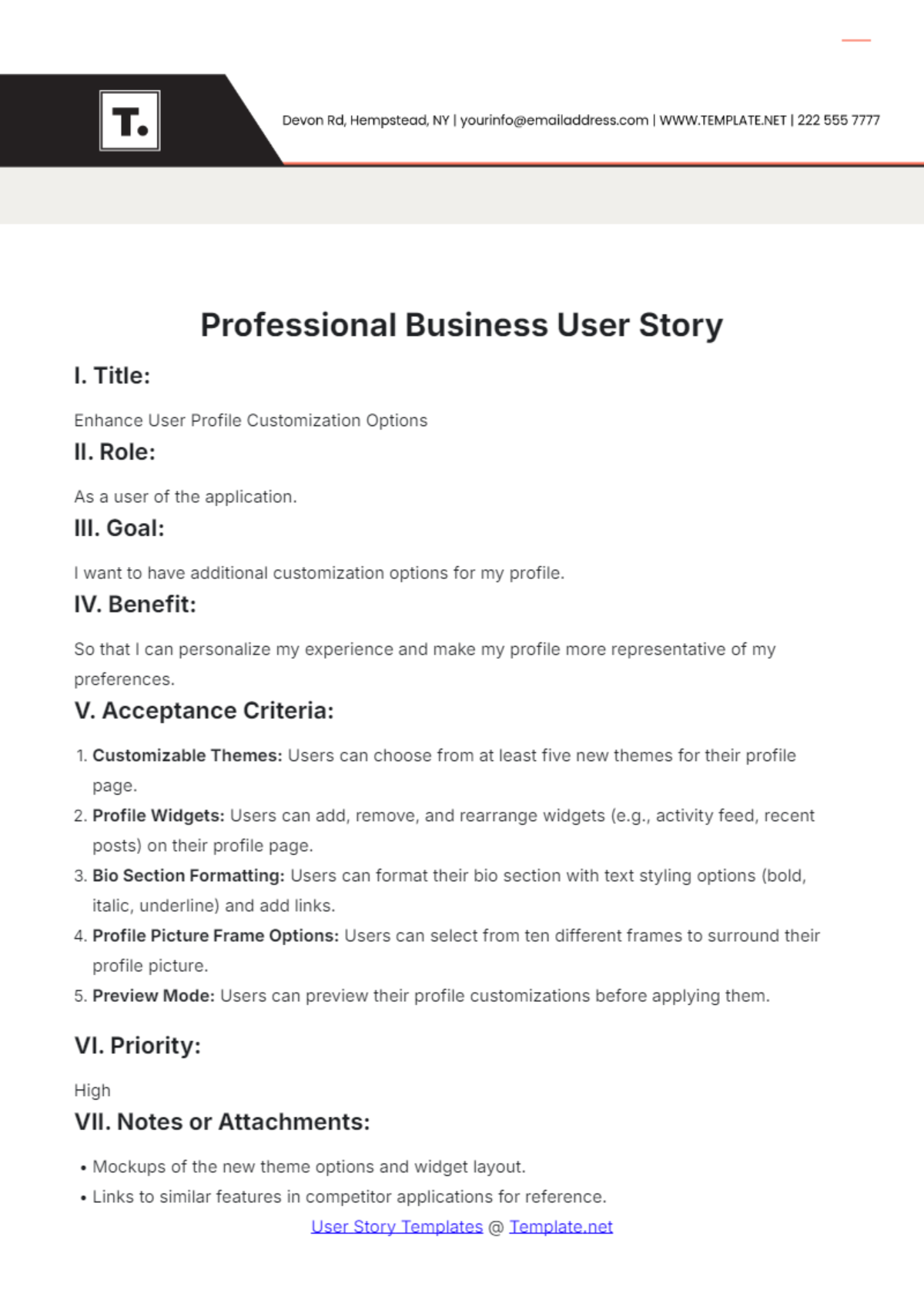 Professional Business User Story Template - Edit Online & Download