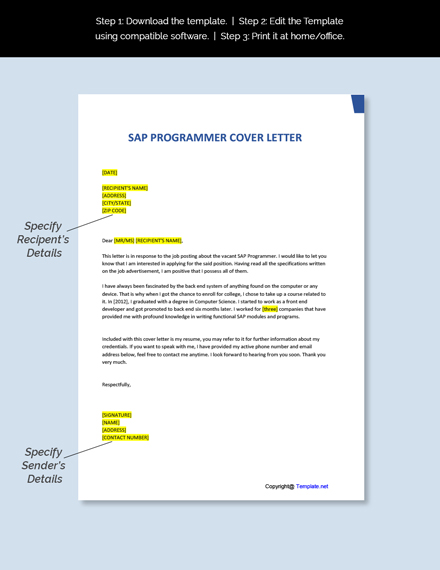 Sap Programmer Cover Letter Template - Google Docs, Word, Apple Pages 