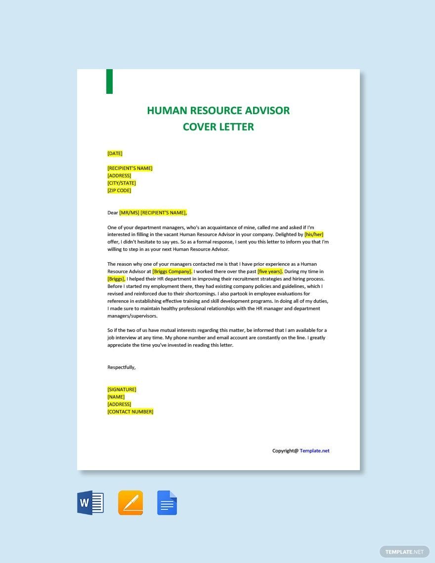 Human Resource Advisor Cover Letter