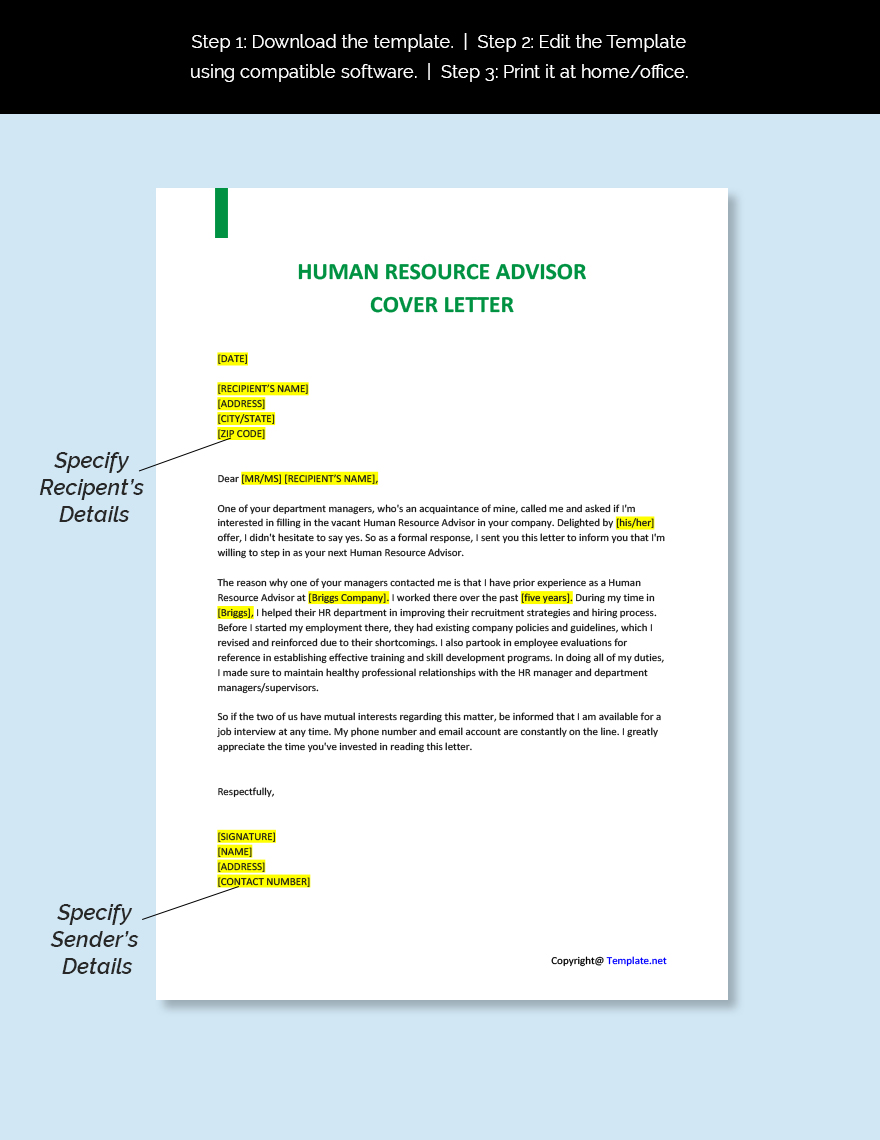 Human Resource Advisor Cover Letter