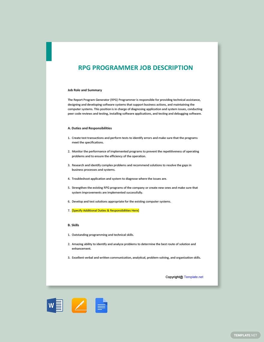 Free Free RPG Programmer Job Ad Description Template Google Docs 