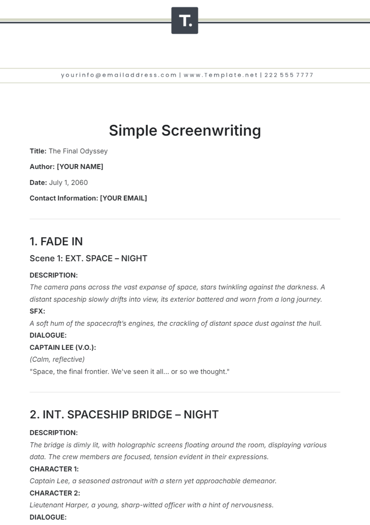 Simple Screenwriting Template - Edit Online & Download