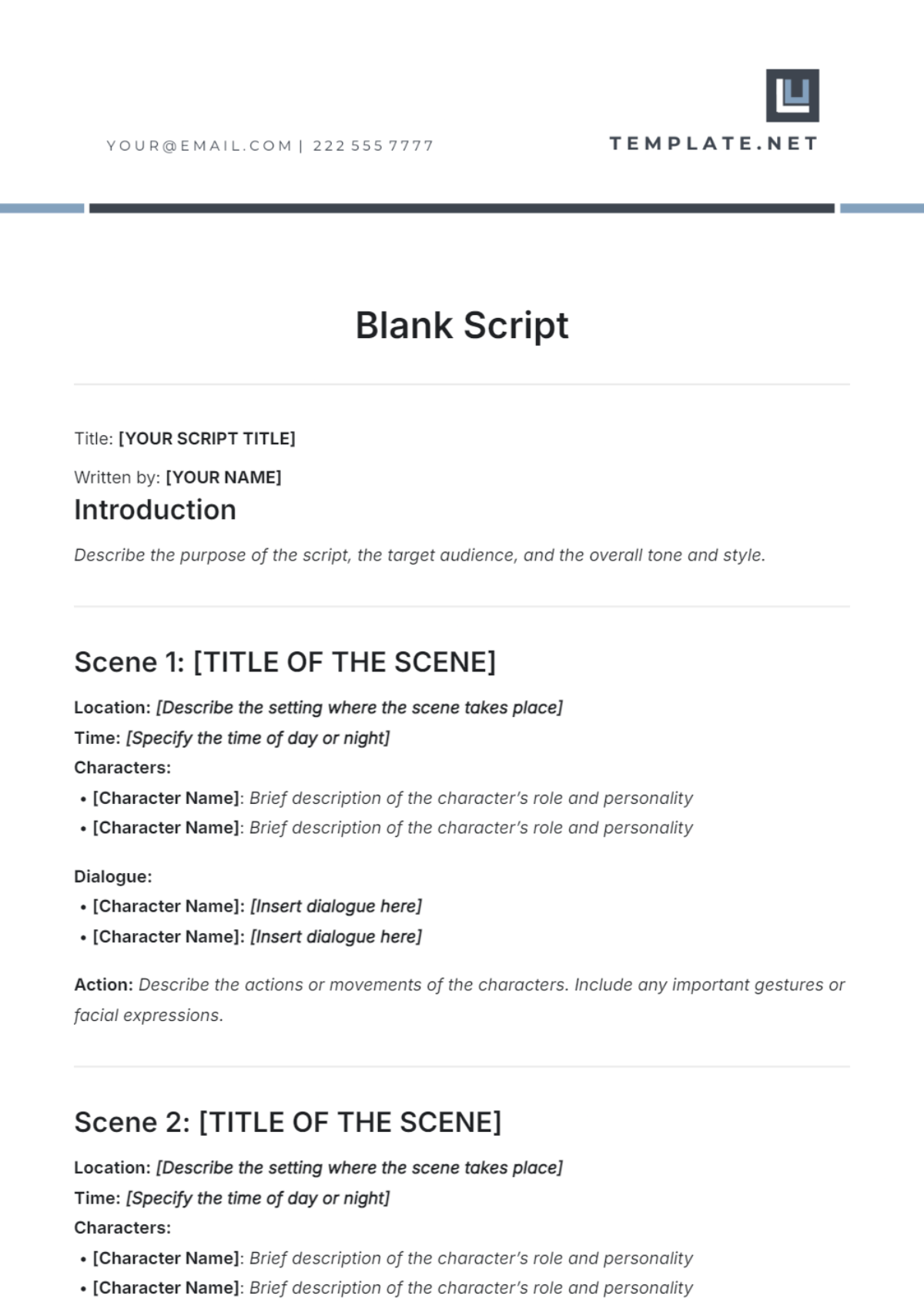 Free Blank Script Template to Edit Online