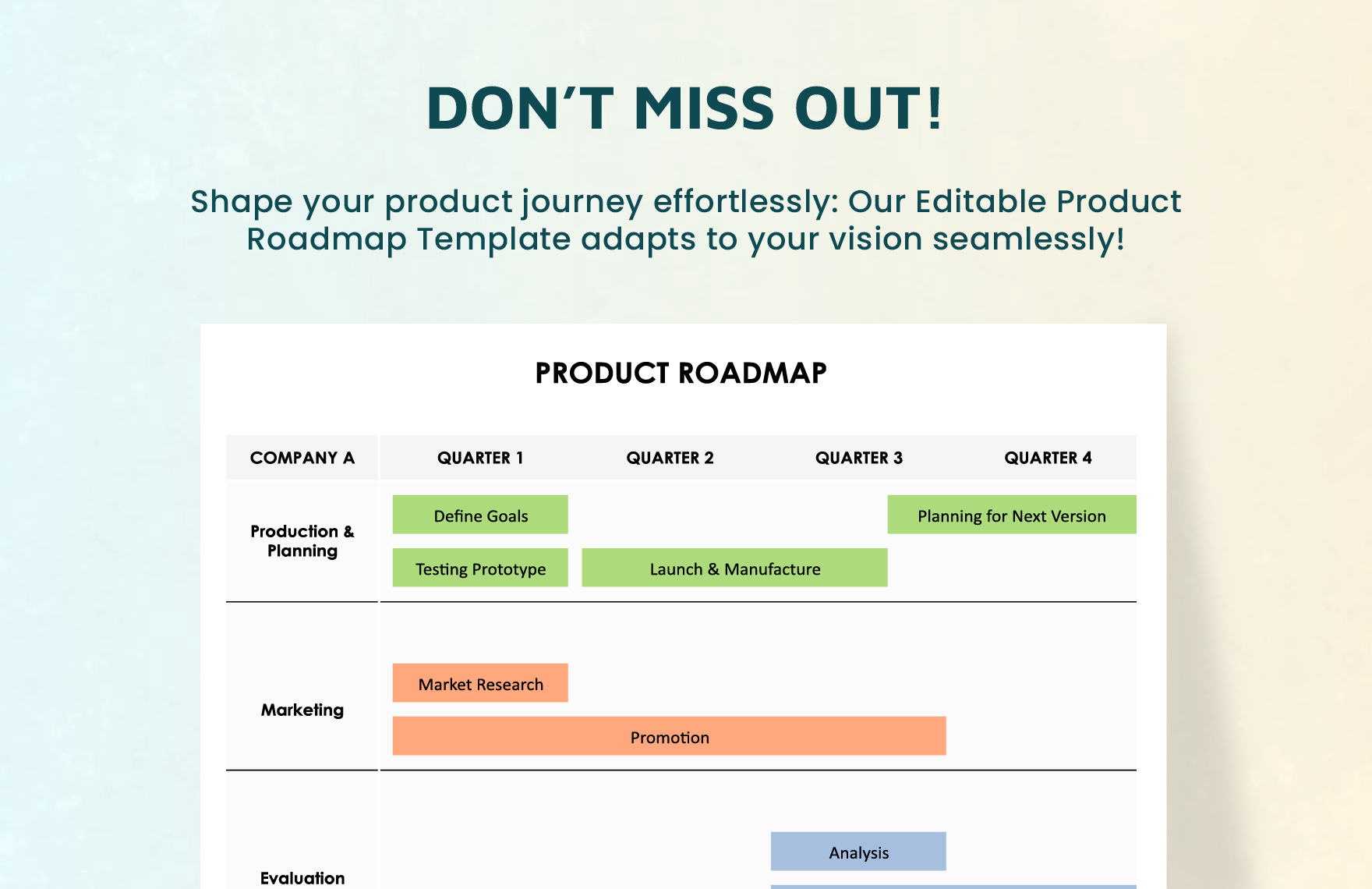 Editable Product Roadmap Template